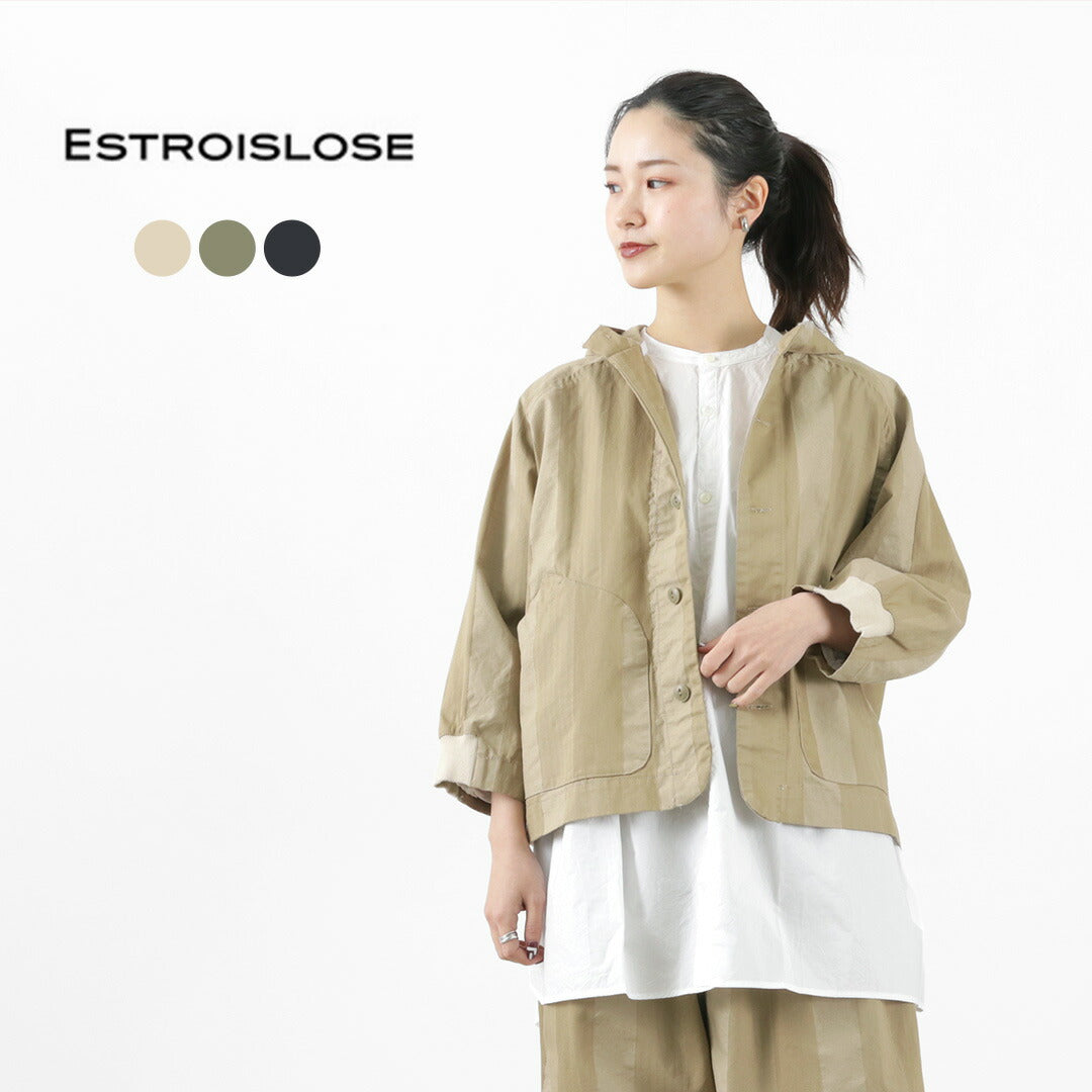 【30％OFF】ESTROISLOSE（エストゥロワルーズ） ドビーストライプ フード付ブルゾン