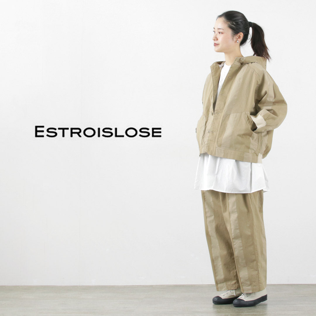 【30％OFF】ESTROISLOSE（エストゥロワルーズ） ドビーストライプ フード付ブルゾン