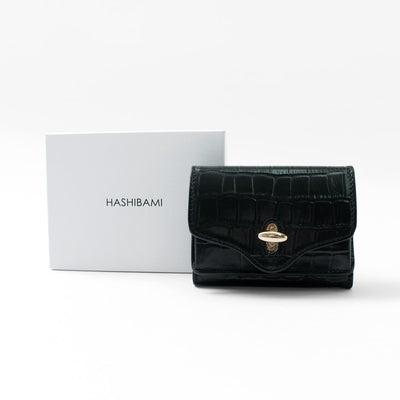 HASHIBAMI（ハシバミ） ニュージーン クロコ型押し 3つ折り財布 / レディース ミニウォレット コンパクト 小さめ レザー クリスマス プレゼント ギフト