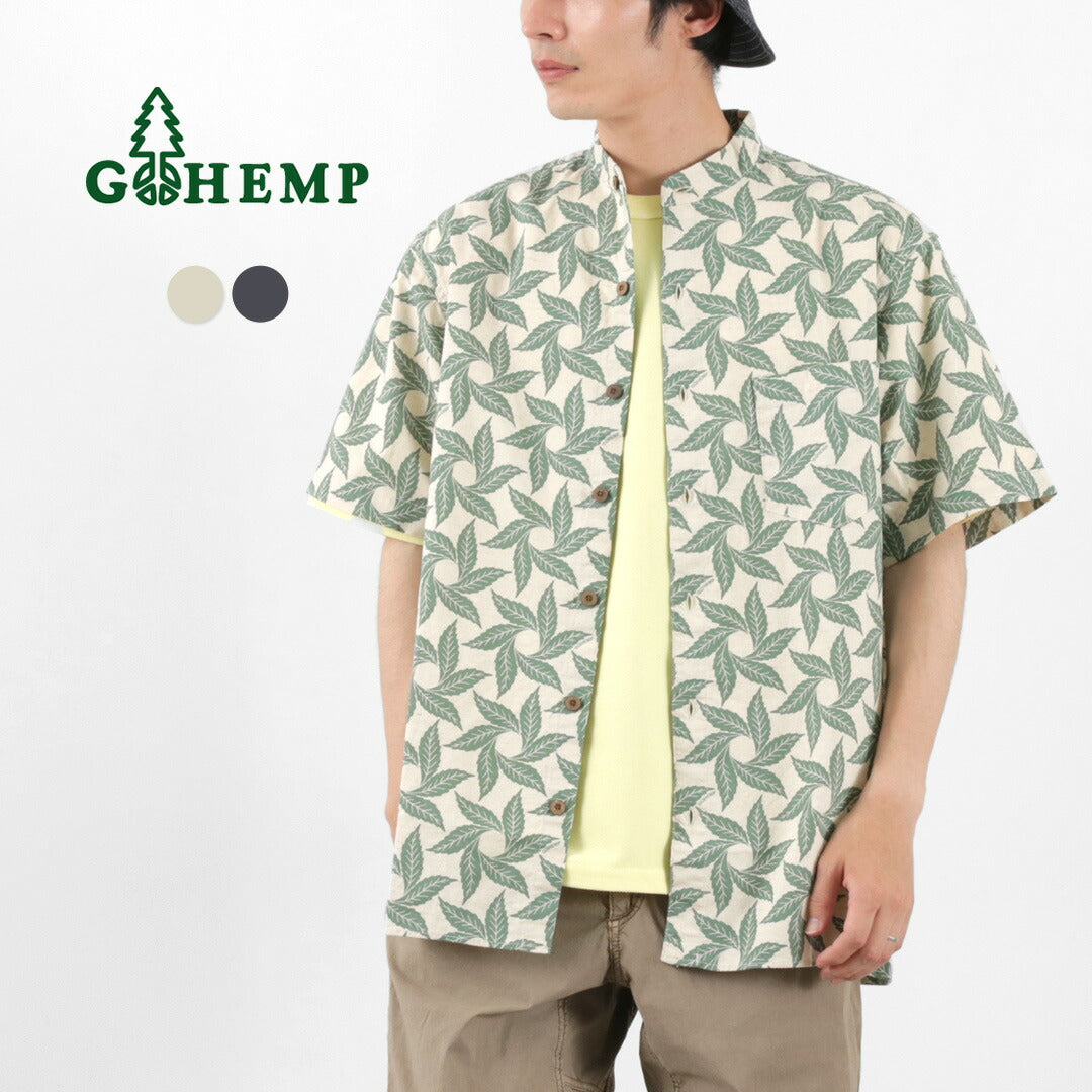 【30％OFF】GOHEMP（ゴーヘンプ） ノーカラー半袖シャツ トルネードプリント