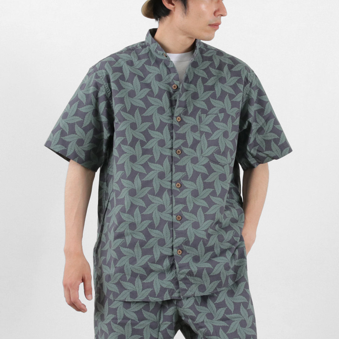 【30％OFF】GOHEMP（ゴーヘンプ） ノーカラー半袖シャツ トルネードプリント