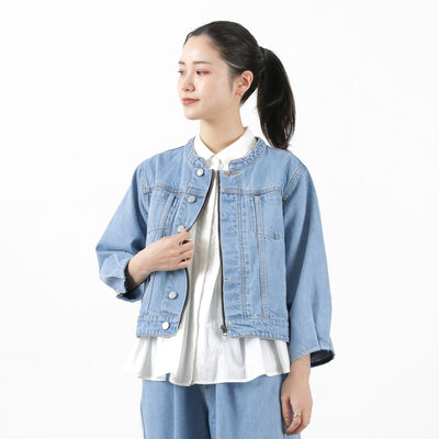 KELEN（ケレン） BRET デザイン デニムジャケット / レディース Gジャン ライトアウター ノーカラー ショート丈 長袖 BRET Design Denim Jacket liou クリスマス プレゼント ギフト