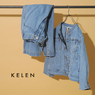 KELEN（ケレン） BRET デザイン デニムジャケット / レディース Gジャン ライトアウター ノーカラー ショート丈 長袖 BRET Design Denim Jacket liou クリスマス プレゼント ギフト