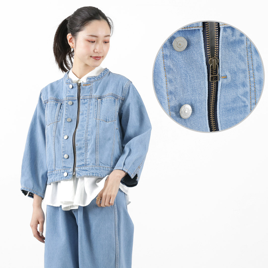 KELEN（ケレン） BRET デザイン デニムジャケット / レディース Gジャン ライトアウター ノーカラー ショート丈 長袖 BRET Design Denim Jacket liou クリスマス プレゼント ギフト
