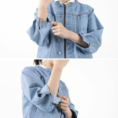 KELEN（ケレン） BRET デザイン デニムジャケット / レディース Gジャン ライトアウター ノーカラー ショート丈 長袖 BRET Design Denim Jacket liou クリスマス プレゼント ギフト