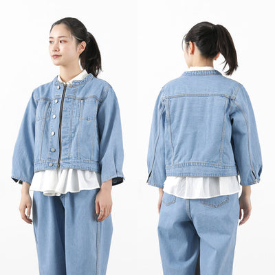 KELEN（ケレン） BRET デザイン デニムジャケット / レディース Gジャン ライトアウター ノーカラー ショート丈 長袖 BRET Design Denim Jacket liou クリスマス プレゼント ギフト