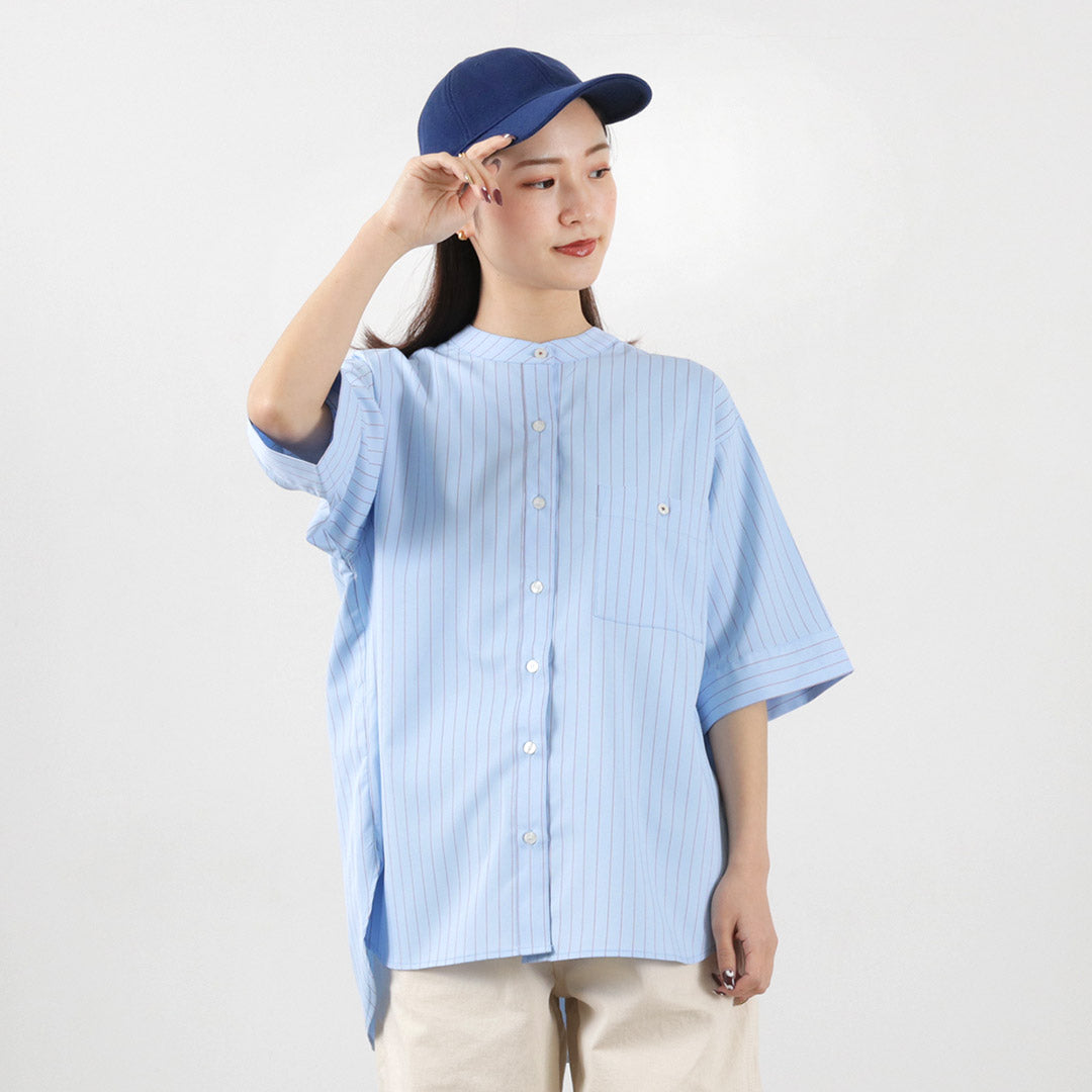 KELEN（ケレン） HEY ストライプシャツ / レディース ブラウス 半袖 5分袖 柄 ノーカラー バンドカラー HEY Stripe Shirts