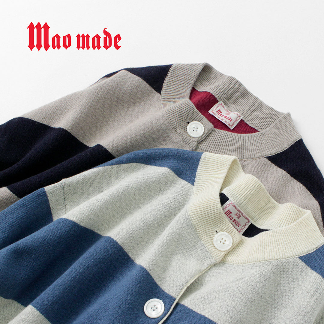 【30％OFF】MAO MADE（マオメイド） ビッグボーダー ダブルフェイス カーディガン / レディース クルーネック リネン混 Big Border Wface Cardigan【セール】