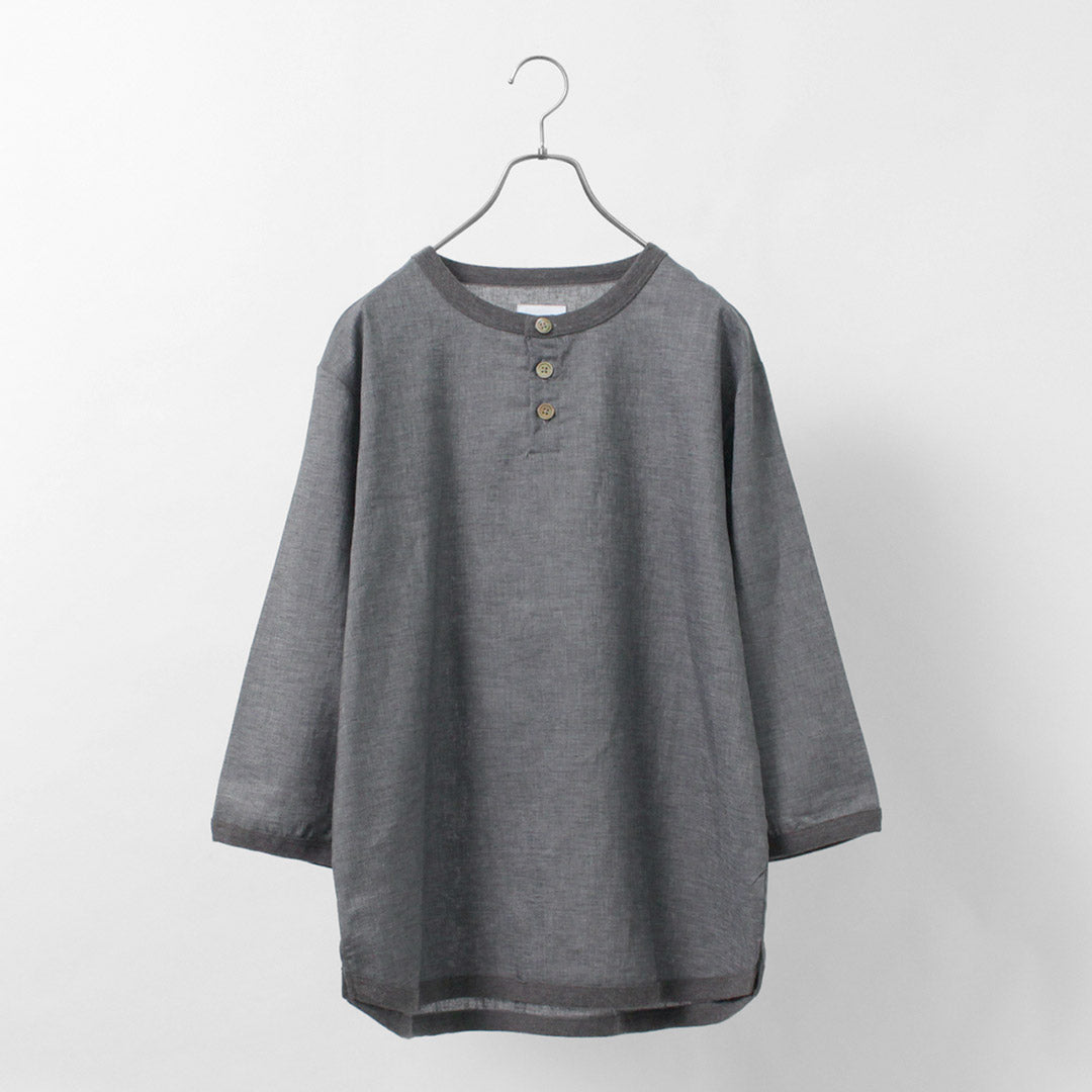 【20％OFF】RE MADE IN TOKYO JAPAN（アールイー） リネンキャンバス ヘンリーネックTシャツ / 7分袖 麻 吸湿 速乾 メンズ 日本製 Linen Canvas Henley Neck【セール】