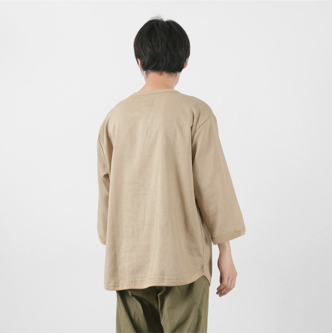 【20％OFF】RE MADE IN TOKYO JAPAN（アールイー） リネンキャンバス ヘンリーネックTシャツ / 7分袖 麻 吸湿 速乾 メンズ 日本製 Linen Canvas Henley Neck【セール】