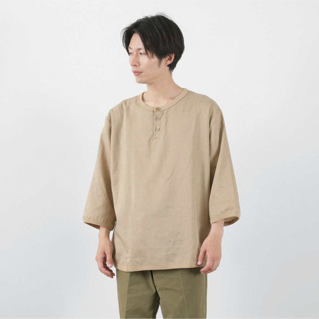 【20％OFF】RE MADE IN TOKYO JAPAN（アールイー） リネンキャンバス ヘンリーネックTシャツ / 7分袖 麻 吸湿 速乾 メンズ 日本製 Linen Canvas Henley Neck【セール】