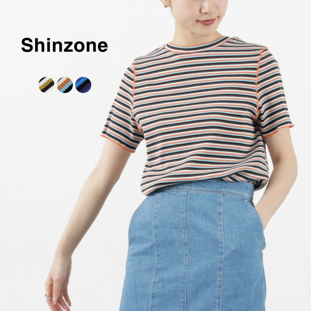 SHINZONE（シンゾーン） マルチボーダーTEE / レディース トップス Tシャツ 半袖 ハイネック 綿 日本製 22MMSCU13 MULTI  BORDER TEE