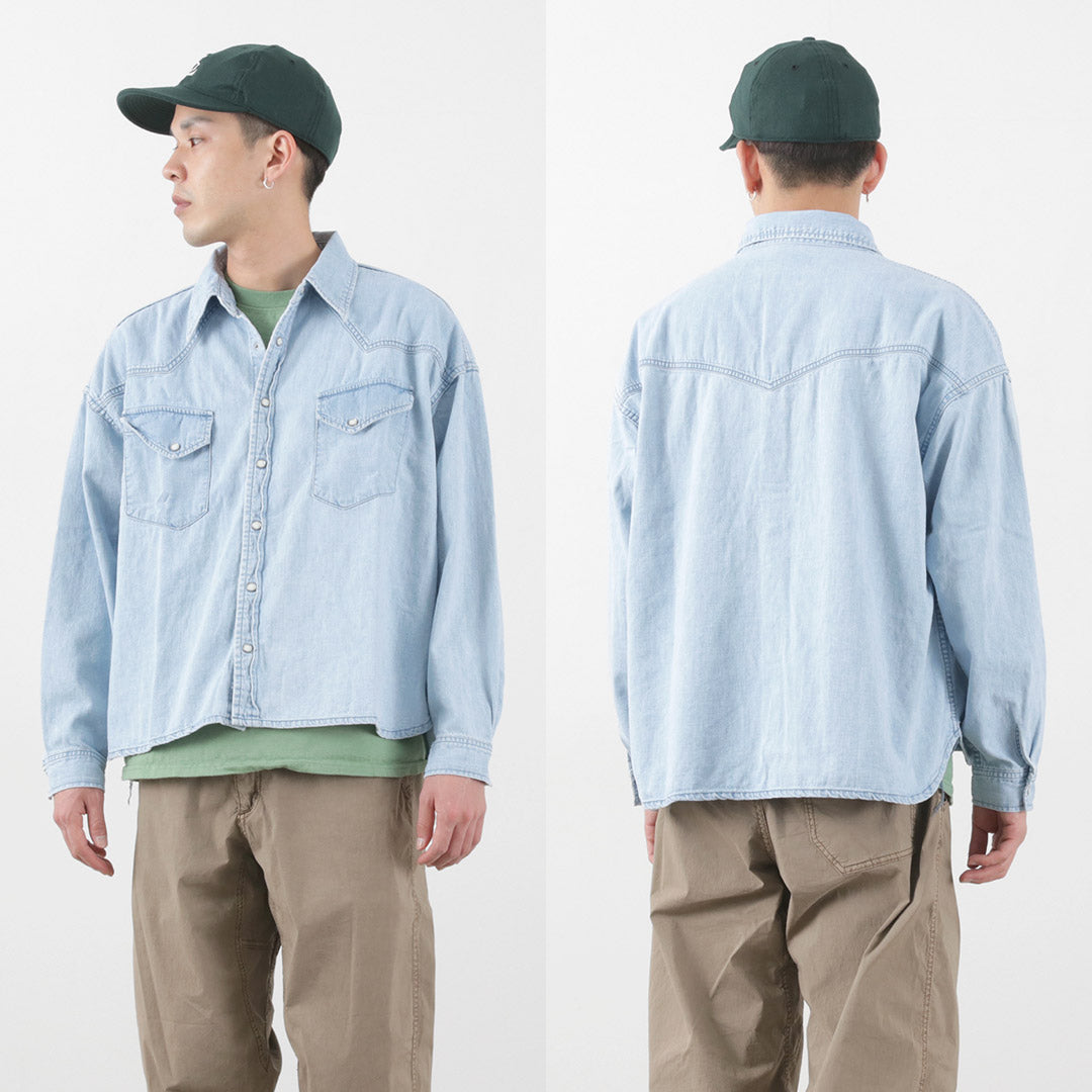 REMI RELIEF（レミレリーフ） SHORT DENIM WESTERN SHIRT / ショート デニム ウエスタンシャツ 長袖 メンズ レディース ビンテージ 日本製