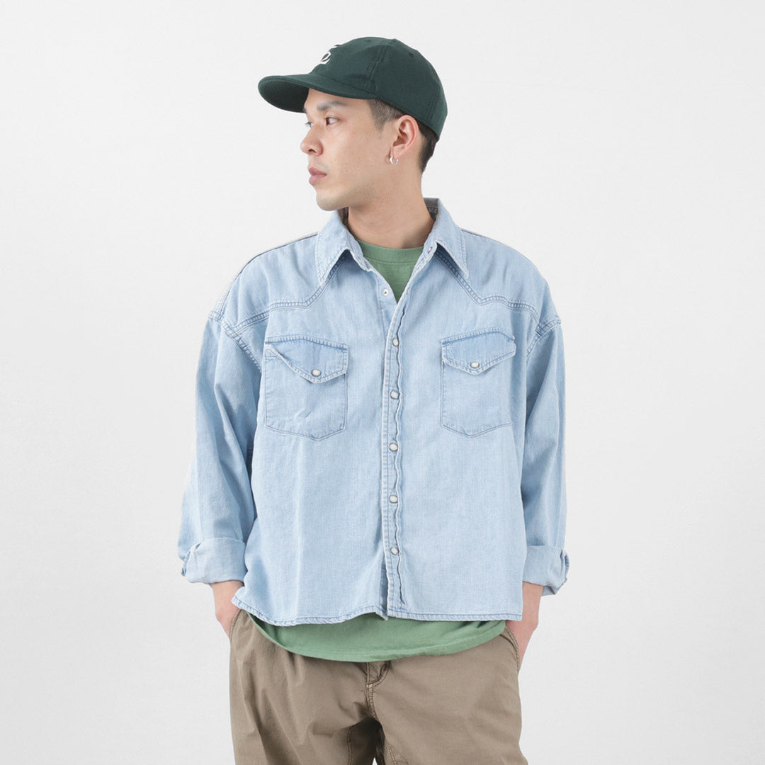 REMI RELIEF（レミレリーフ） SHORT DENIM WESTERN SHIRT / ショート デニム ウエスタンシャツ 長袖 メンズ レディース ビンテージ 日本製