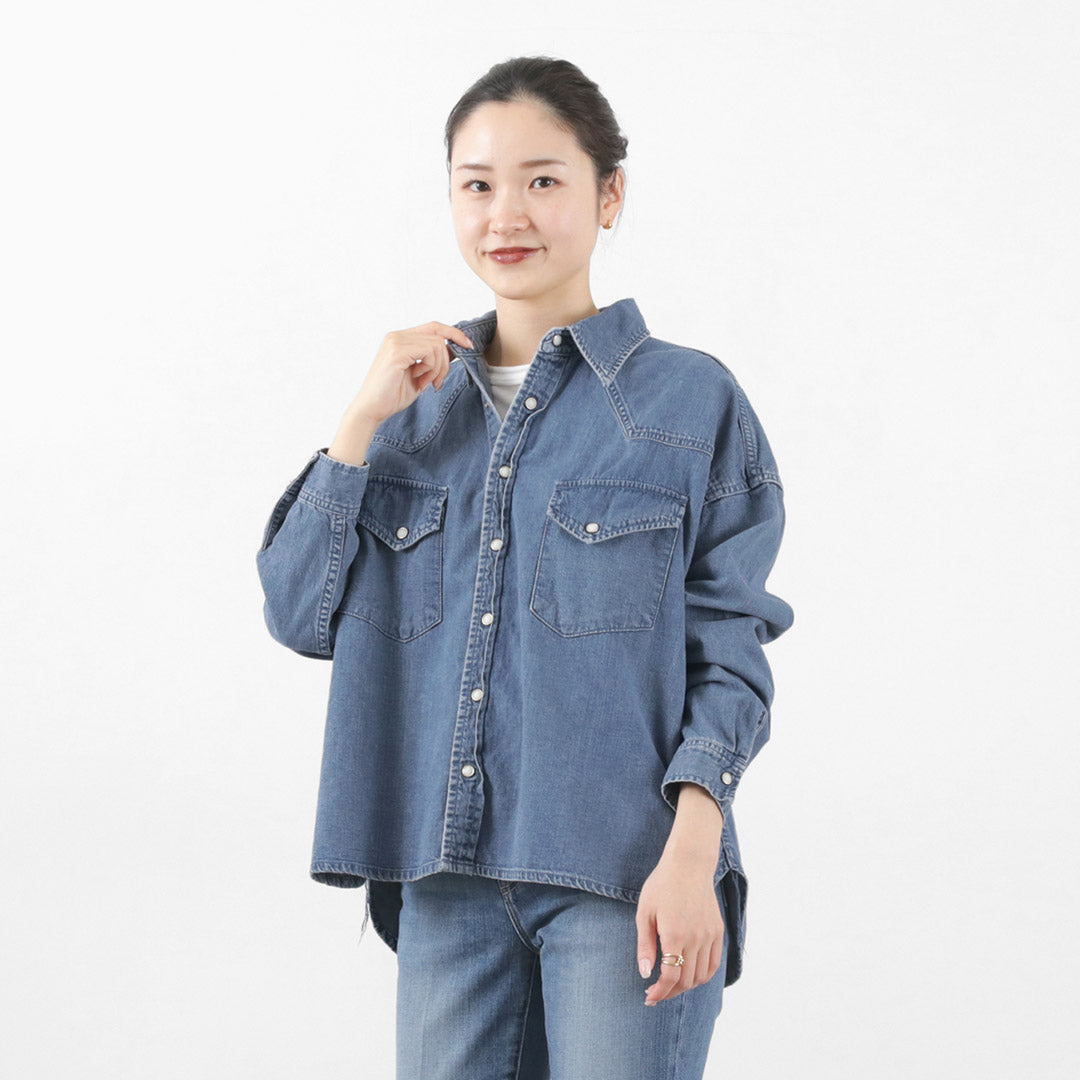 REMI RELIEF（レミレリーフ） SHORT DENIM WESTERN SHIRT / ショート デニム ウエスタンシャツ 長袖 メンズ レディース ビンテージ 日本製