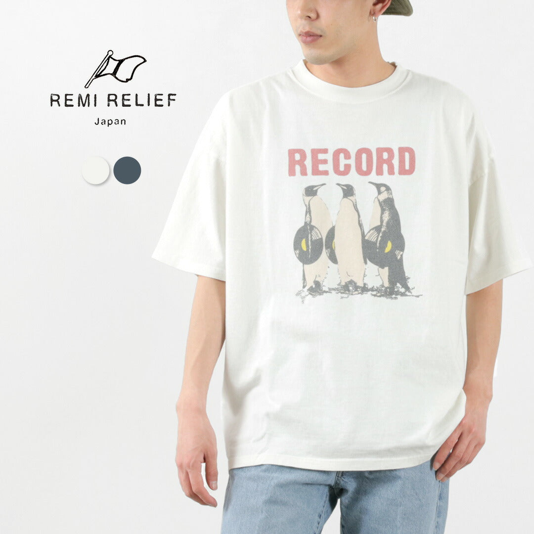 REMI RELIEF（レミレリーフ） HARD SP加工 20/-天竺BIGサイズT（RECORD） / Tシャツ メンズ レディース 半袖  プリント 日本製