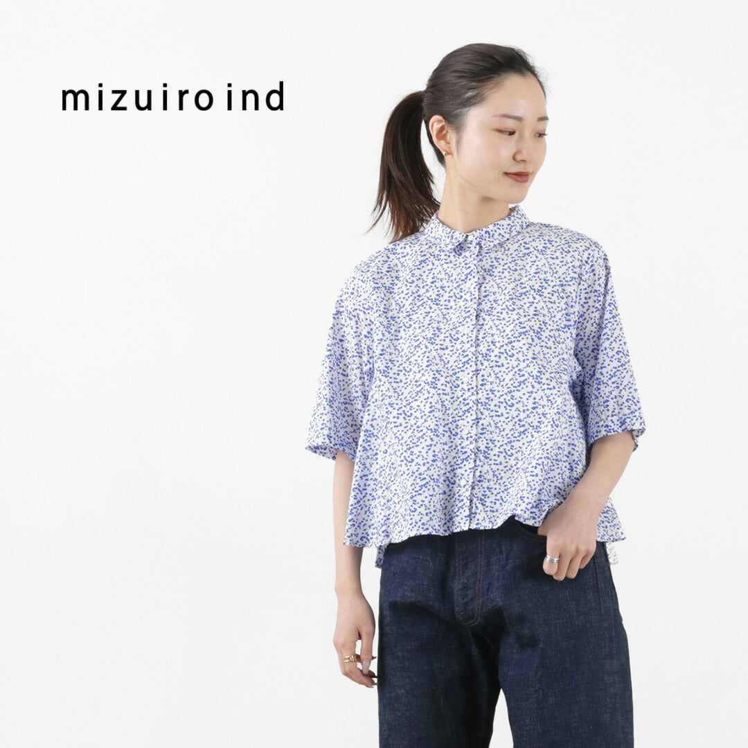 mizuiro ind（ミズイロインド） プリント フレア ショートシャツ