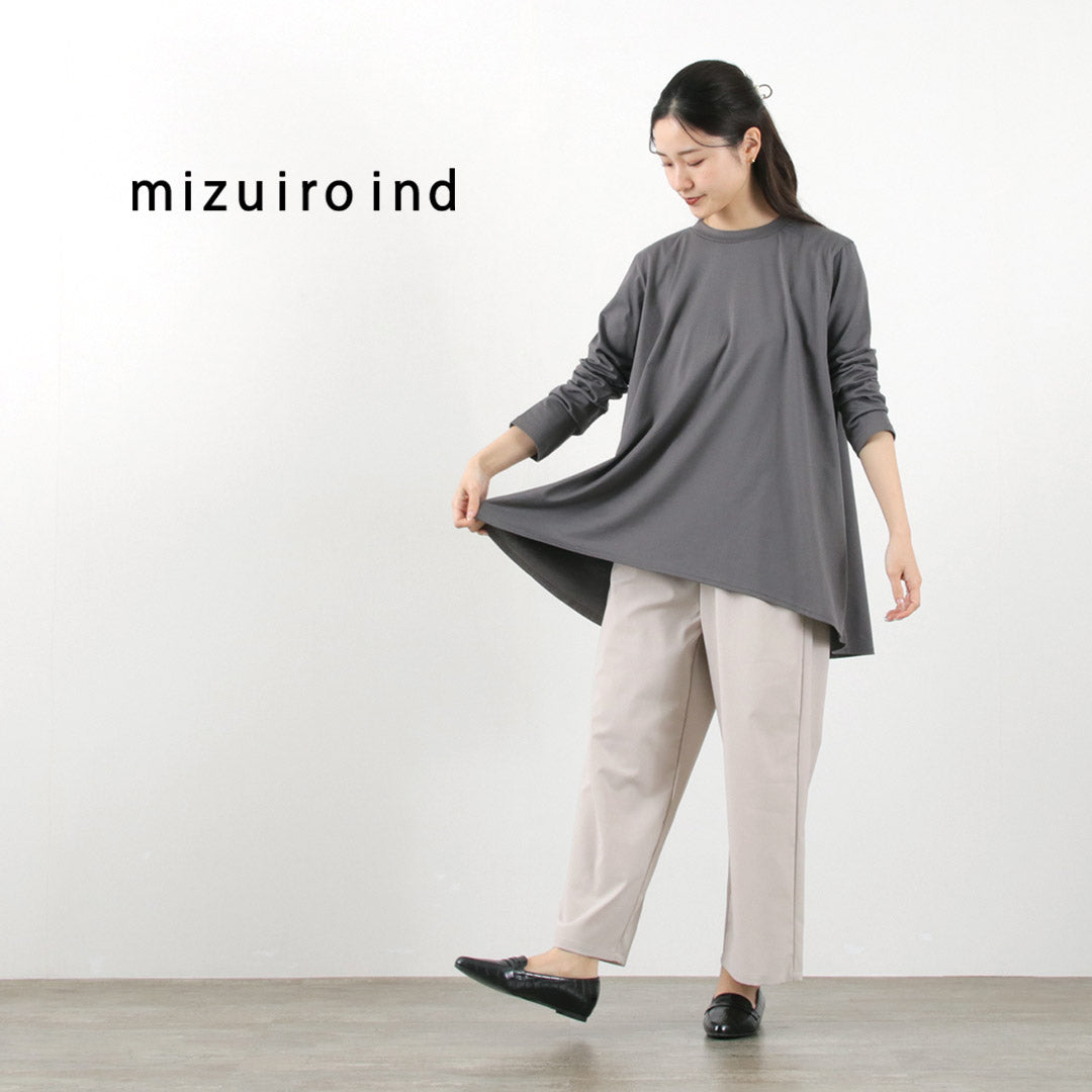 mizuiro ind（ミズイロインド） クルーネック Aライン チュニックT / レディース カットソー Tシャツ 長袖 フレア 綿 コットン Crew Neck A Line Tunic T