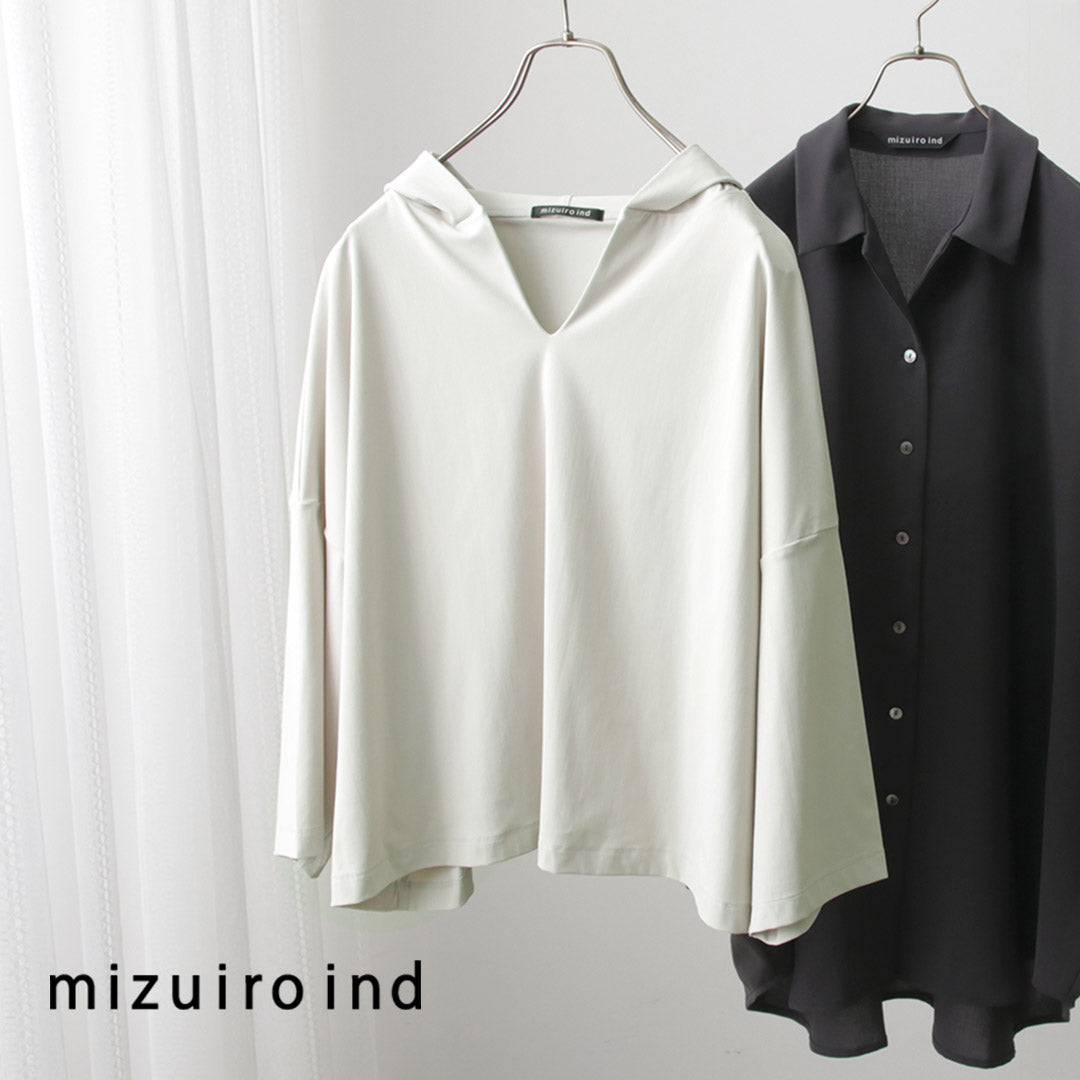 【30％OFF】mizuiro ind（ミズイロインド） フーデッド ショート P/O / レディース カットソー フード 七分袖 Tシャツ【セール】