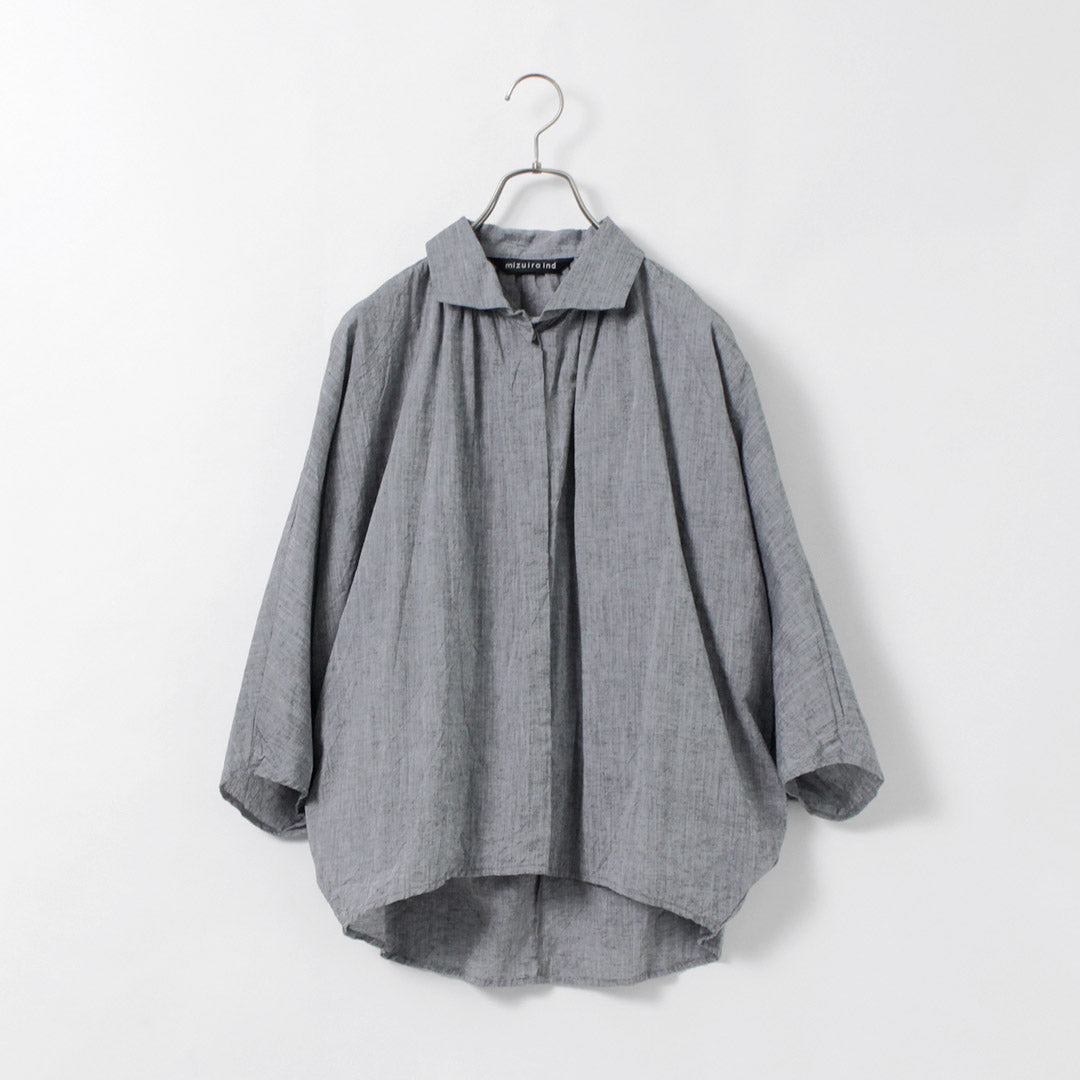 mizuiro ind（ミズイロインド） ギャザー ドルマンシャツ / レディース トップス ブラウス 綿 リネン 日本製 Gathered Dolman Shirt