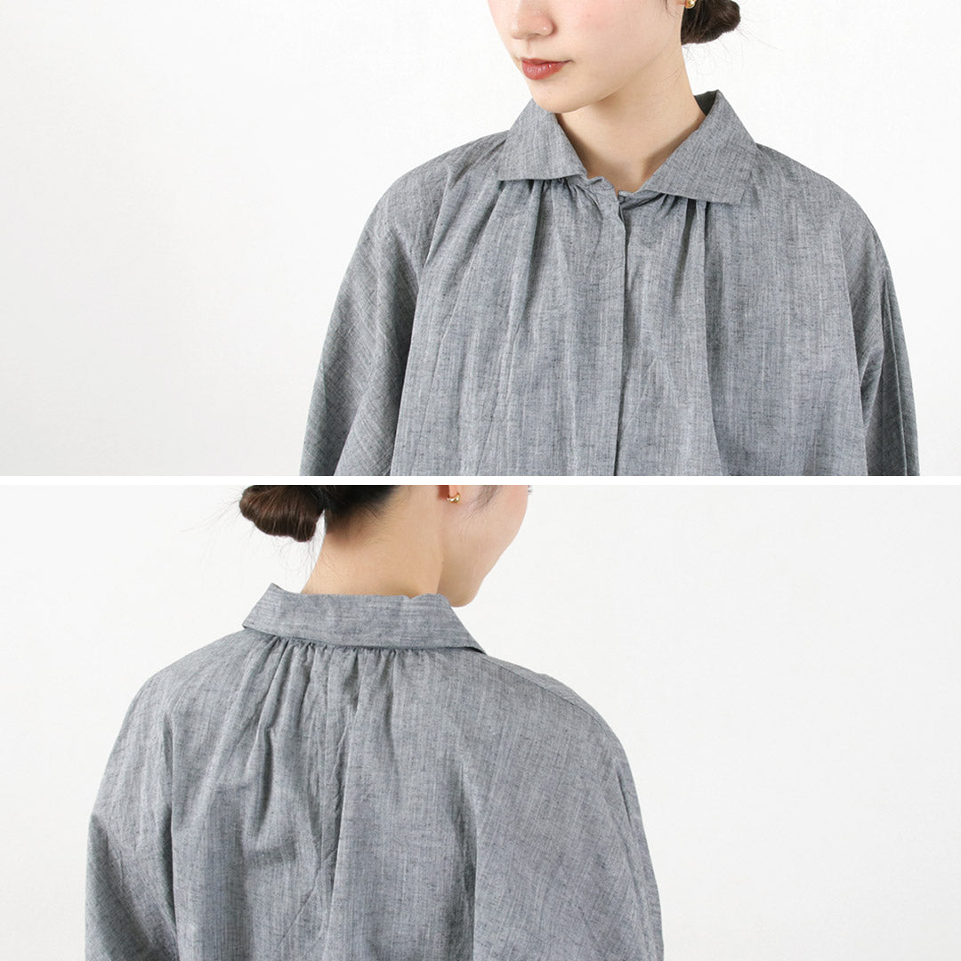 【30％OFF】mizuiro ind（ミズイロインド） ギャザー ドルマンシャツ / レディース トップス ブラウス 綿 リネン 日本製 Gathered Dolman Shirt【セール】