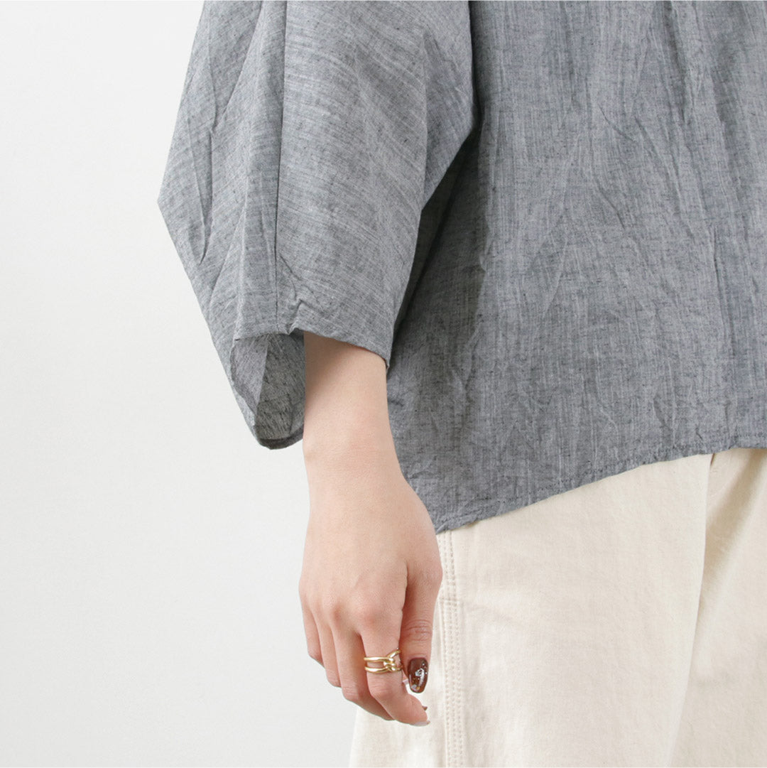 【30％OFF】mizuiro ind（ミズイロインド） ギャザー ドルマンシャツ / レディース トップス ブラウス 綿 リネン 日本製 Gathered Dolman Shirt【セール】