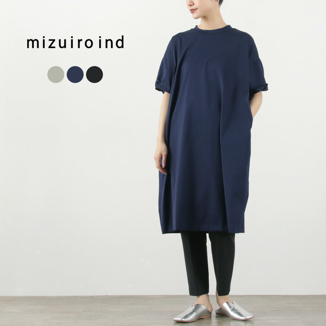 mizuiro ind（ミズイロインド） クルーネック ロールスリーブ ワイド ワンピース