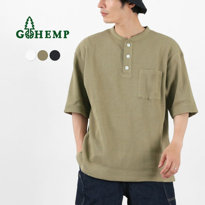 GOHEMP（ゴーヘンプ） ヘンリーPK半袖シャツ / Tシャツ ワッフル サーマル ポケット 吸湿 速乾 吸汗 メンズ Henley PK Tee