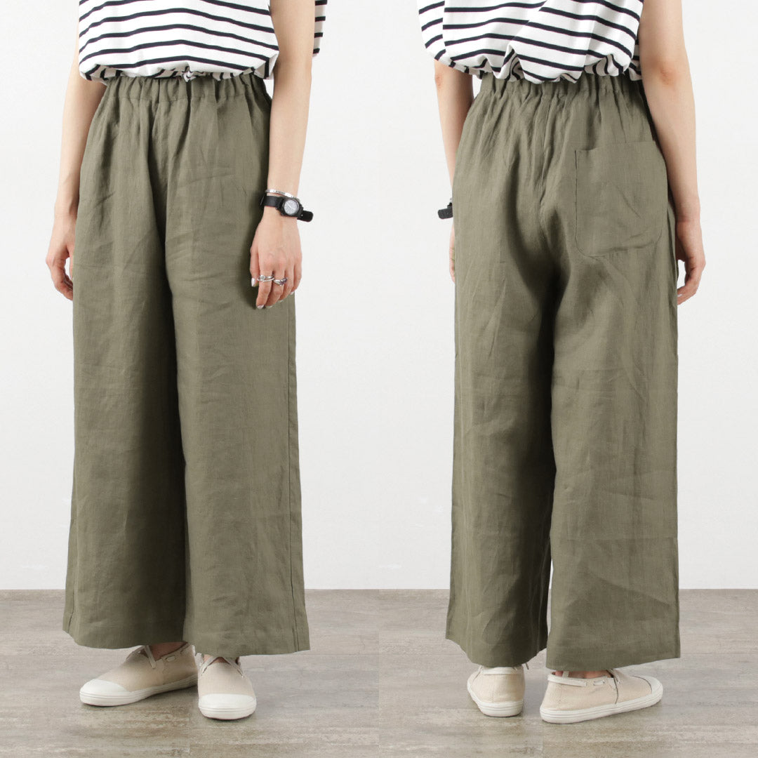 【20％OFF】MAO MADE（マオメイド） リネン 布帛 ワイドパンツ / レディース ウエストゴム 総ゴム イージー 麻 Rinen Fabric Wide Pants【セール】