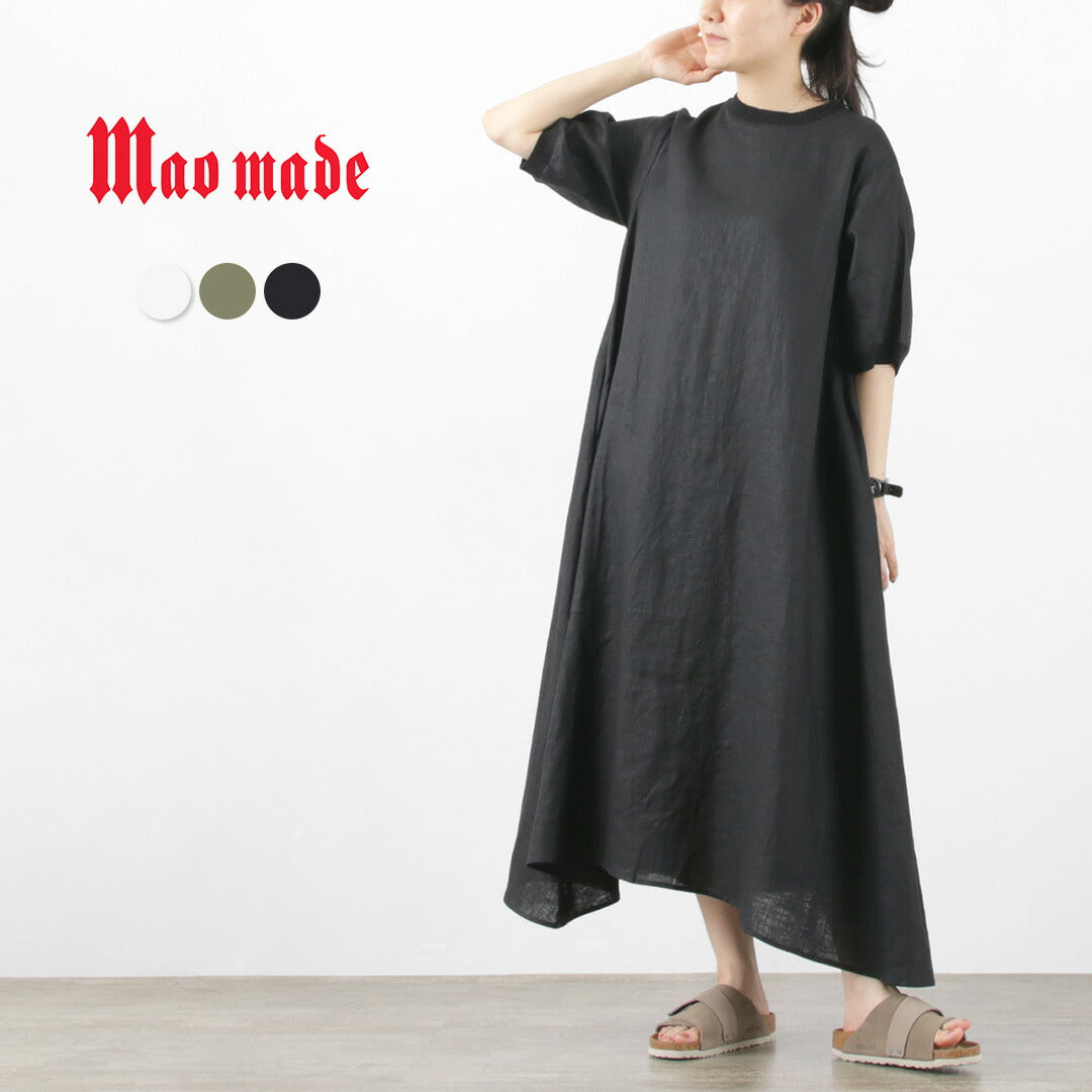 30％OFF】MAO MADE（マオメイド） リネン 布帛 リブ付 ロングワンピース / 半袖 ロング ヘムライン 麻 Rinen Fab –  ROCOCO ONLINE STORE