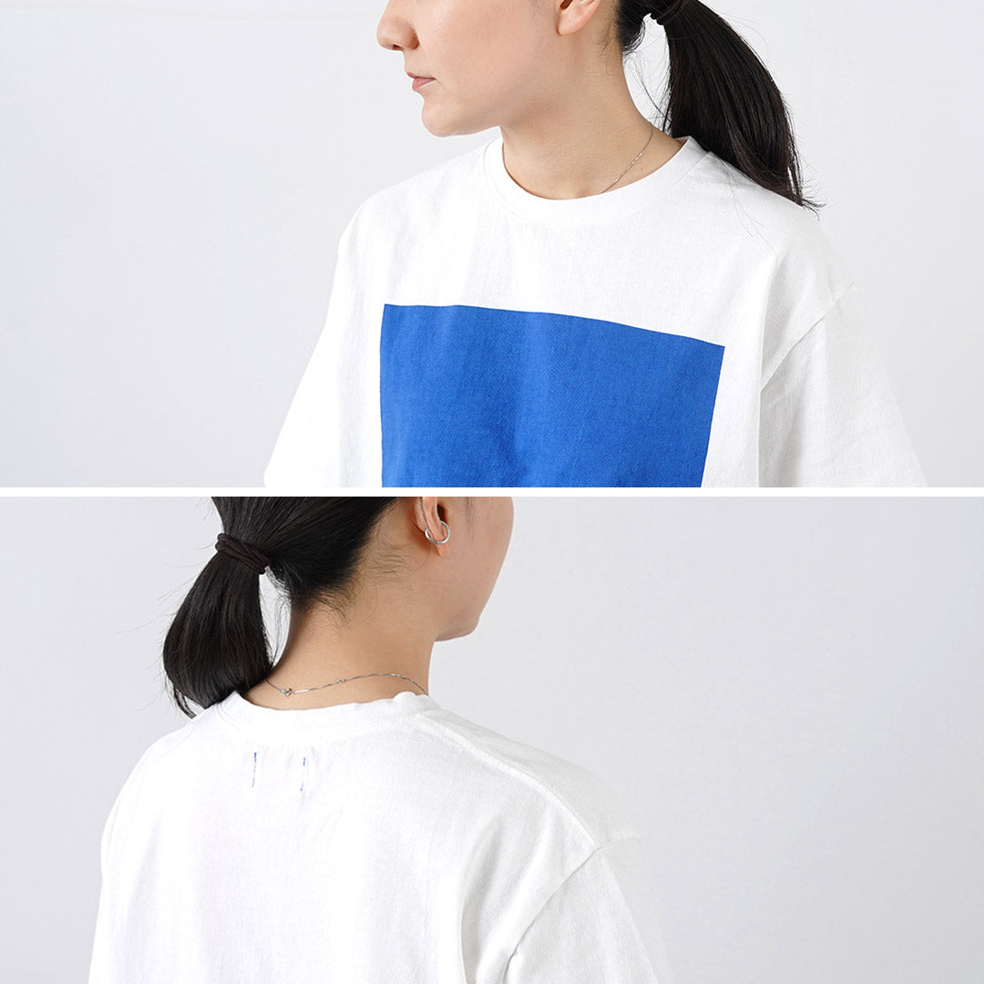 MAO MADE（マオメイド） スクエア プリント Tee / Tシャツ レディース 半袖 カットソー クルーネック 綿 コットン ロゴ 日本製 Square Print Tee