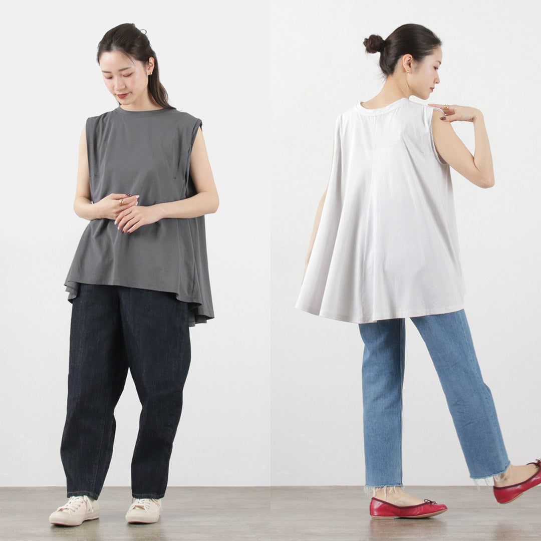 【20％OFF】MAO MADE（マオメイド） バックフレア ショルダータック ノースリーブ / レディース Tシャツ カットソー 無地 Back flare shoulder tuck Nosleeve【セール】