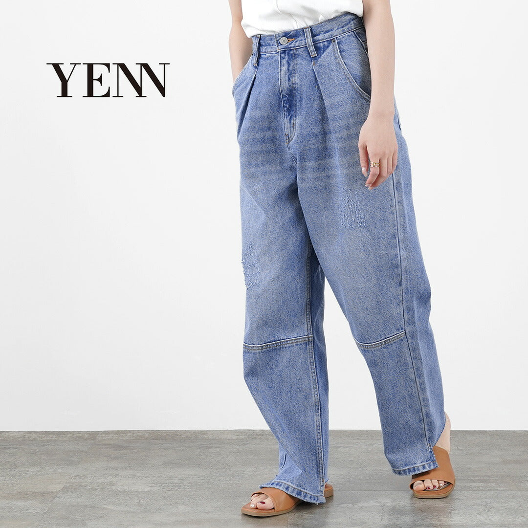 YENN（イェン） ハイライズ タック ワイド デニムパンツ