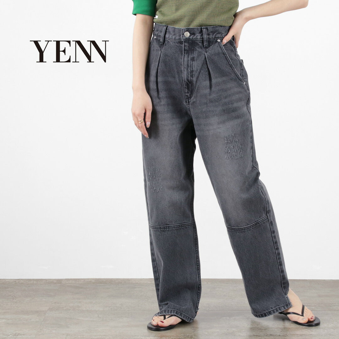 YENN（イェン） ハイライズ タック ワイド パンツ グレー