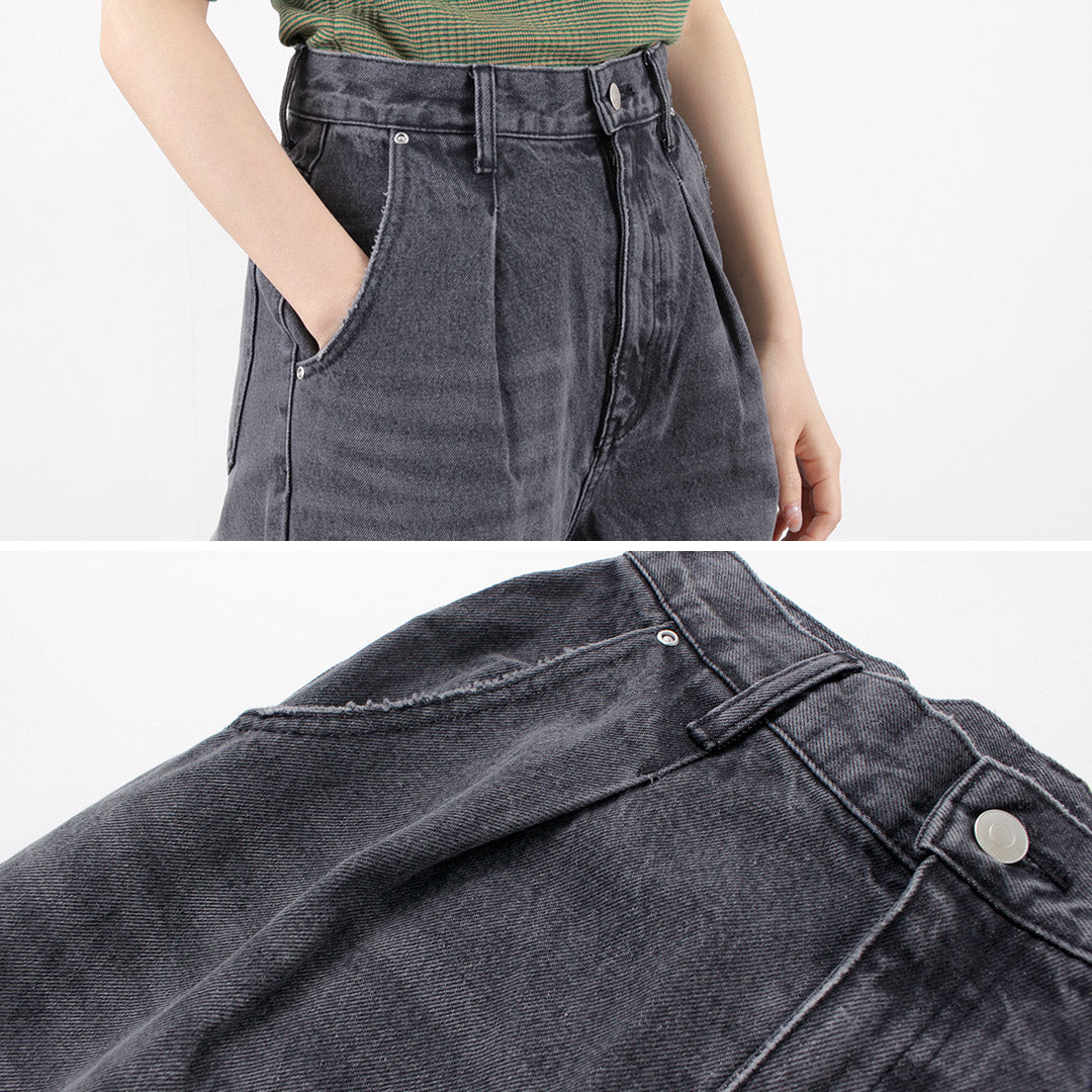 YENN（イェン） ハイライズ タック ワイド パンツ グレー / レディース ボトムス デニム ハイウエスト HIGH RIZE TUCK WIDE PANTS GRAY