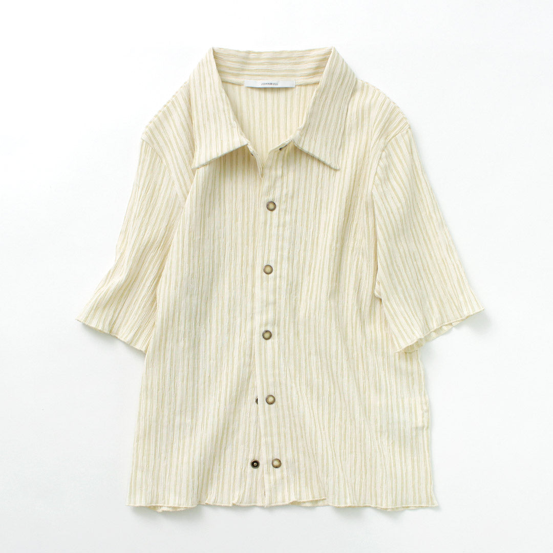 JOHNBULL（ジョンブル） ニットクレープショートシャツ / レディース トップス カットソー 半袖 ストライプ 綿 コットン 日本製 KNIT SHORT SHIRTS