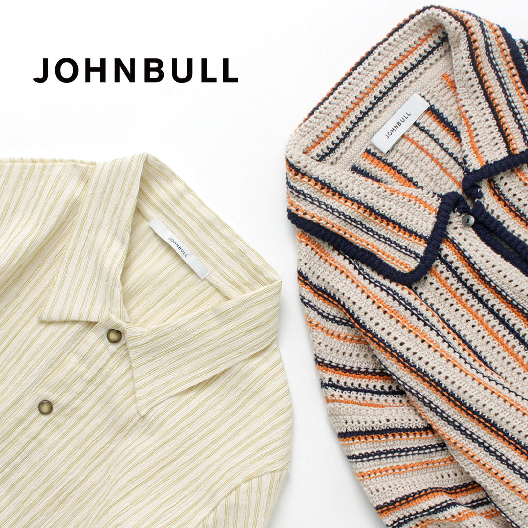 JOHNBULL（ジョンブル） ニットクレープショートシャツ / レディース トップス カットソー 半袖 ストライプ 綿 コットン 日本製 KNIT SHORT SHIRTS