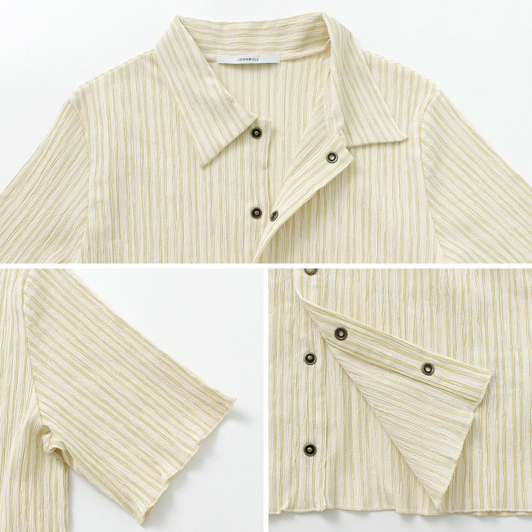 JOHNBULL（ジョンブル） ニットクレープショートシャツ / レディース トップス カットソー 半袖 ストライプ 綿 コットン 日本製 KNIT SHORT SHIRTS