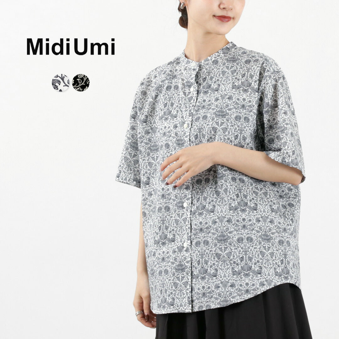 MIDIUMI（ミディウミ） リバティプリント ハーフスリーブシャツ / レディース トップス ブラウス 半袖 五分袖 スタンドカラー 柄 綿 LIBERTY Print H/S Shirts