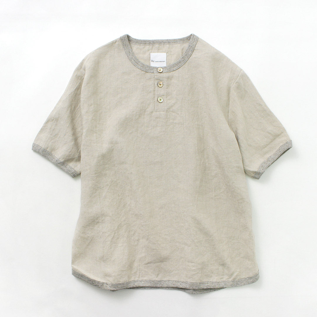 RE MADE IN TOKYO JAPAN（アールイー） フレンチリネン ヘンリーネック Tシャツ / メンズ トップス 半袖 5分袖 吸水 速乾 麻 French Linen Henley Neck