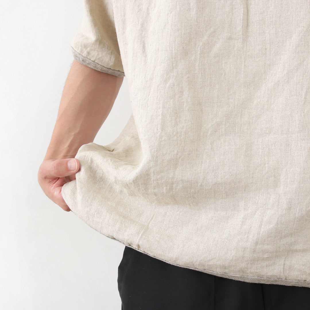 RE MADE IN TOKYO JAPAN（アールイー） フレンチリネン ヘンリーネック Tシャツ / メンズ トップス 半袖 5分袖 吸水 速乾 麻 French Linen Henley Neck