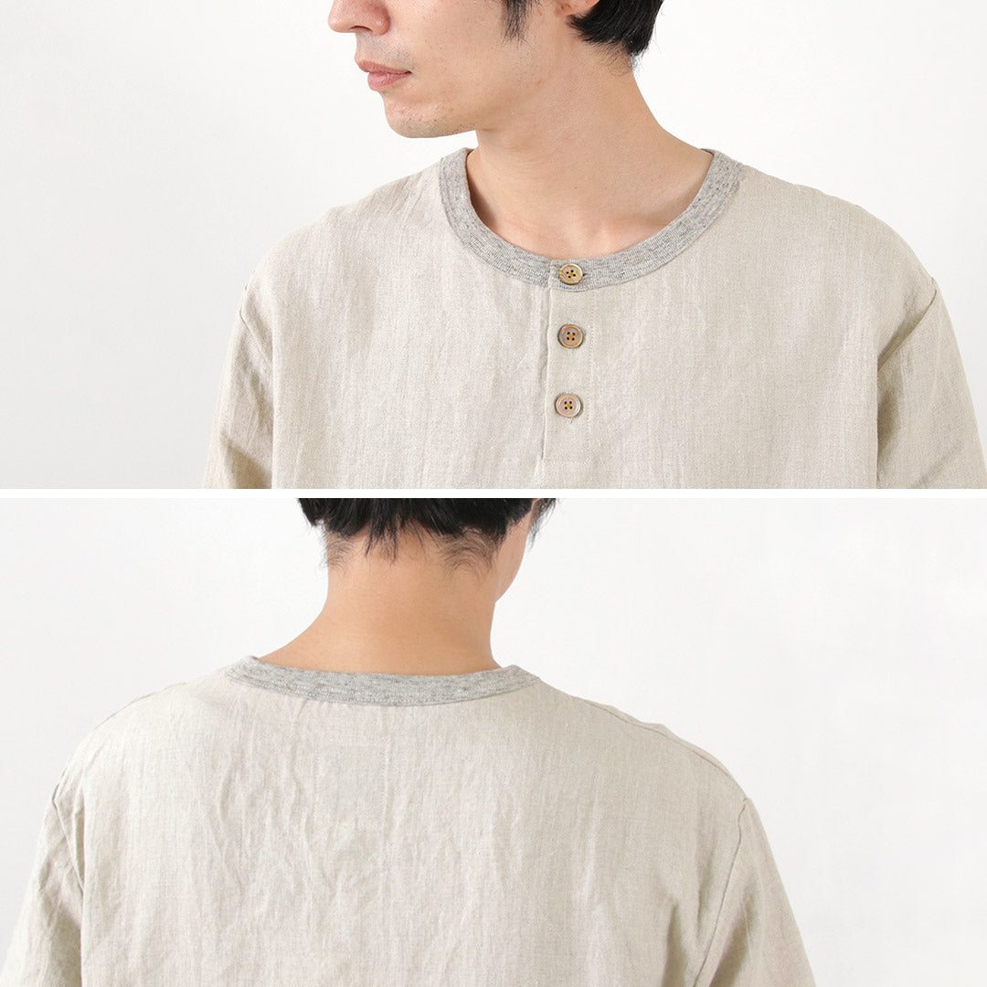 RE MADE IN TOKYO JAPAN（アールイー） フレンチリネン ヘンリーネック Tシャツ / メンズ トップス 半袖 5分袖 吸水 速乾 麻 French Linen Henley Neck