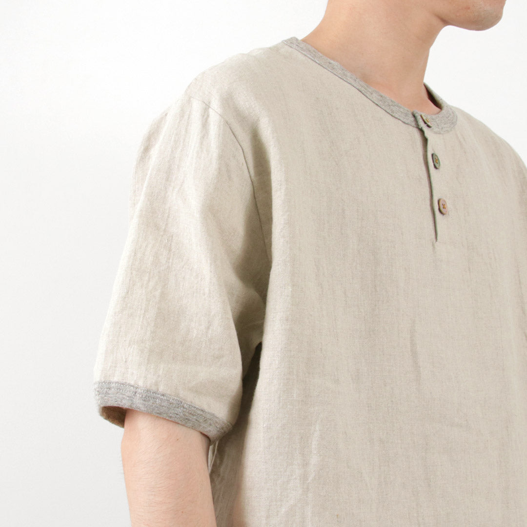 RE MADE IN TOKYO JAPAN（アールイー） フレンチリネン ヘンリーネック Tシャツ / メンズ トップス 半袖 5分袖 吸水 速乾 麻 French Linen Henley Neck