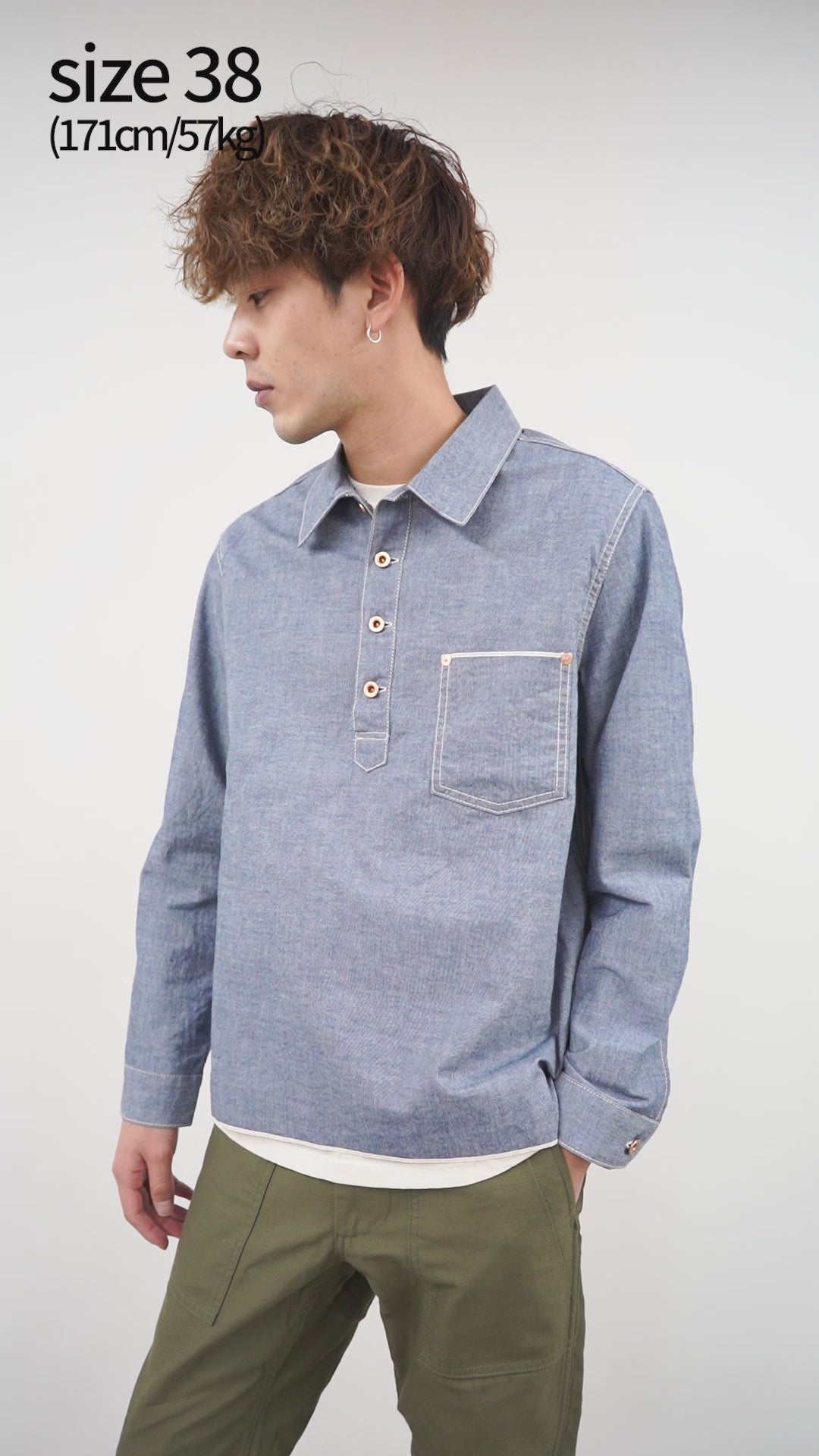 FOB FACTORY（FOBファクトリー） F3487 シャンブレー プルオーバーシャツ メンズ アウトドア 長袖 無地 コットン 日本製  CHAMBRAY P/O SHIRT