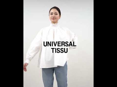 UNIVERSAL TISSU（ユニヴァーサルティシュ） ナチュラル タイプライター シャーリング ボトルネック ブラウス / 長袖 / 無地 / 日本製 / UT214BL041 / ユニバーサル クリスマス プレゼント ギフト